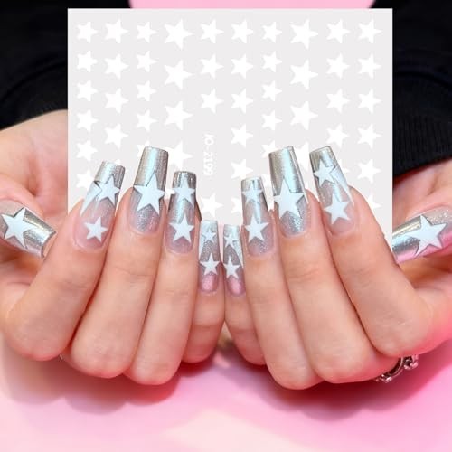 8 Sheets Mixed Color Star Nail Stickers, Self Adhesive Nail Art Decals, Gold
