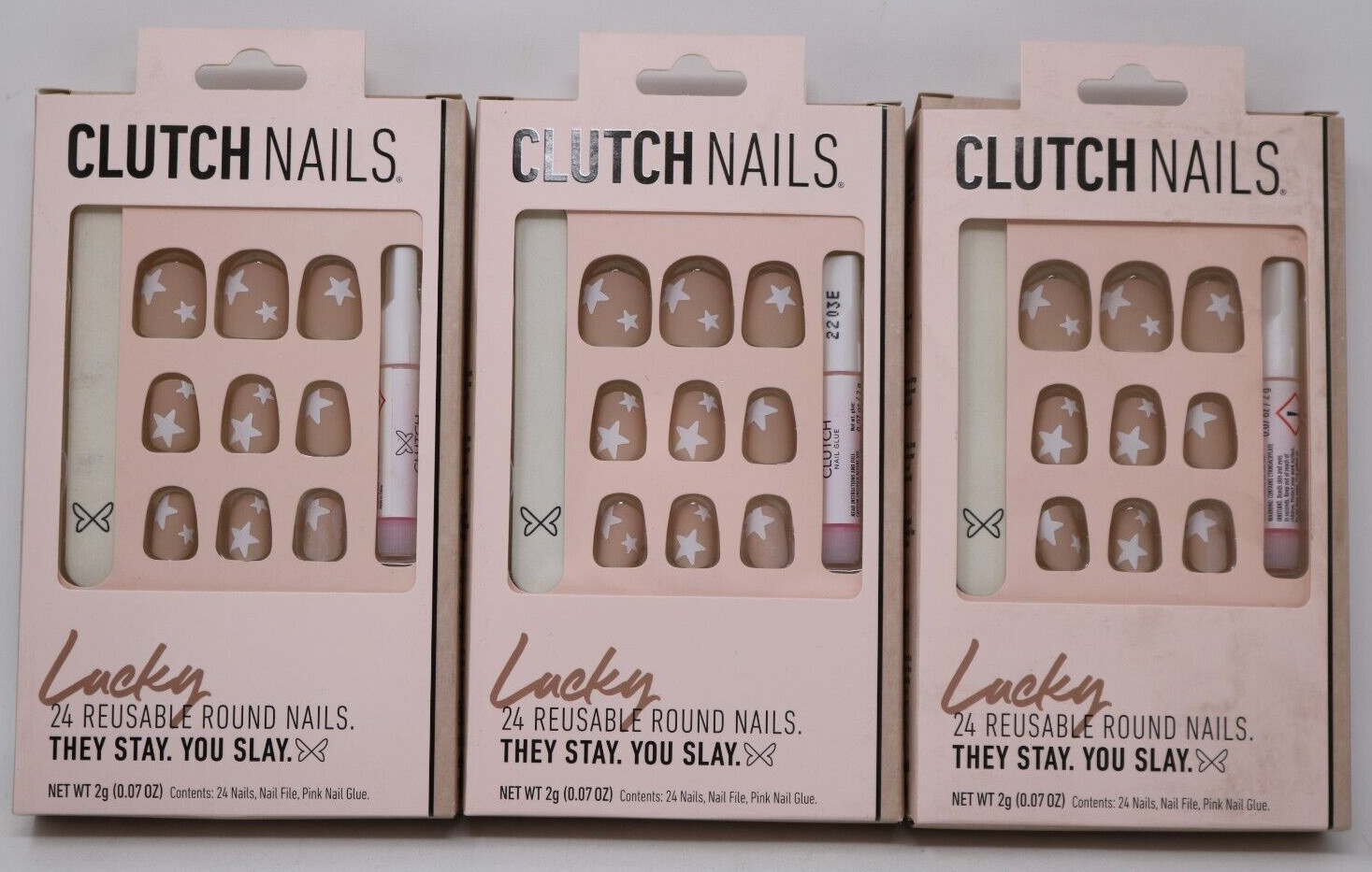 Clutch Nails Lucky Reusable Round Nails Long Lasting Press On Nails Kit 3 Boxes