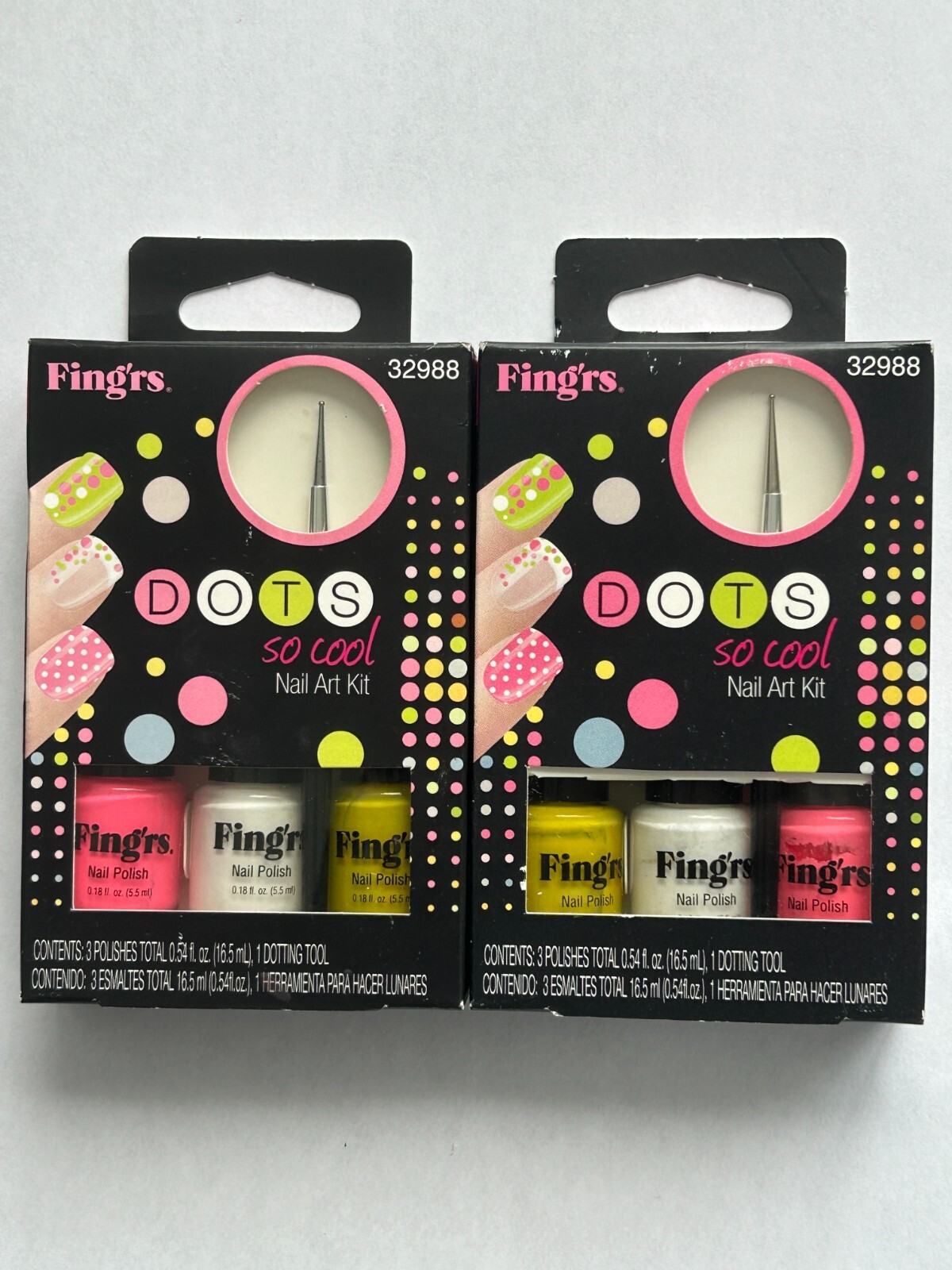 (Set of 2) Fing’rs DOTS So Cool Nail Art Kit – 3 Polishes Each Set, Polka Dots