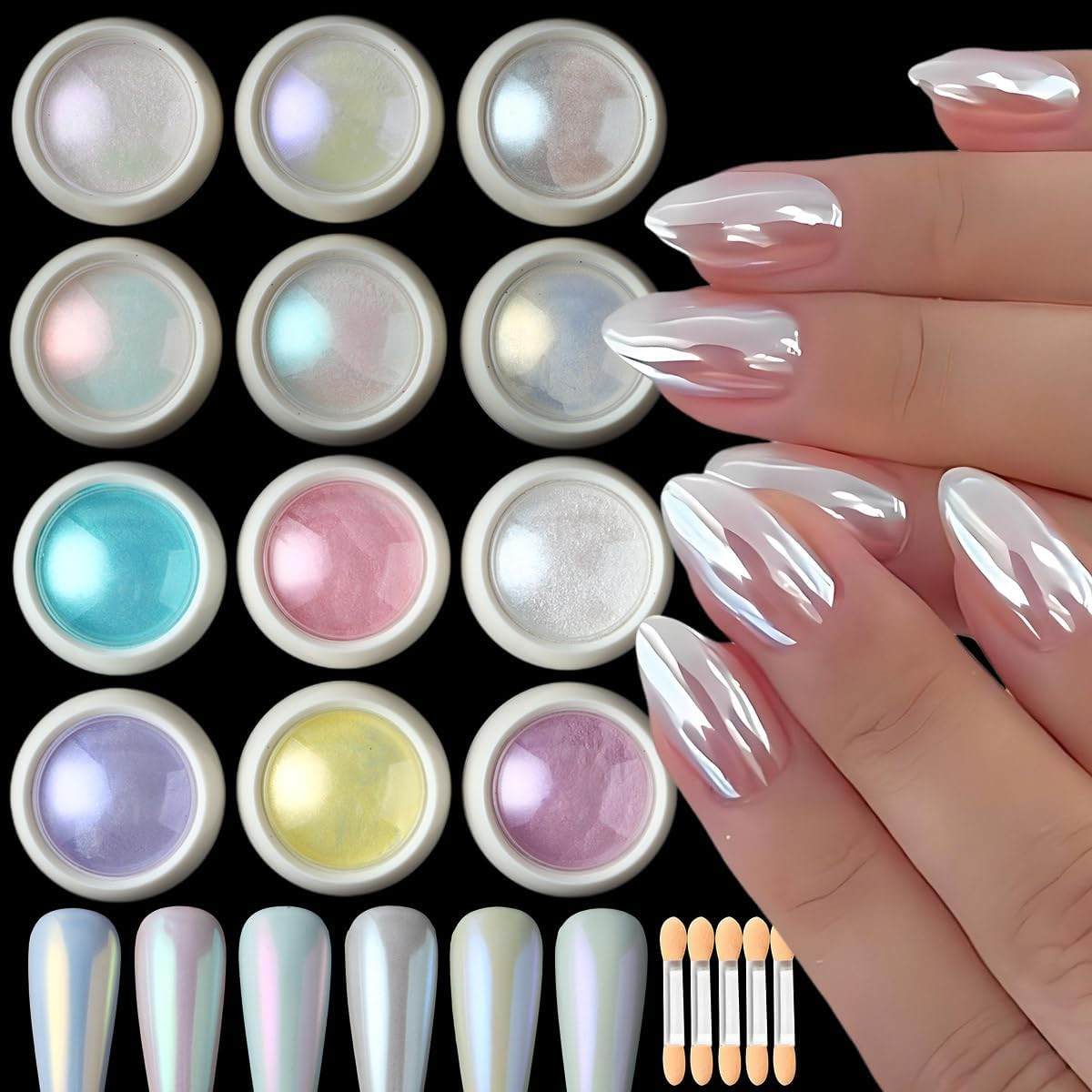 10Pcs Aurora Chrome Nail Powder Set,Iridescent Mermaid Moonlight Metallic Mirror