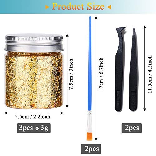 Gold Foil Flakes with Tweezers and Brush, 3 Colors Imitation Gold 3color-9g