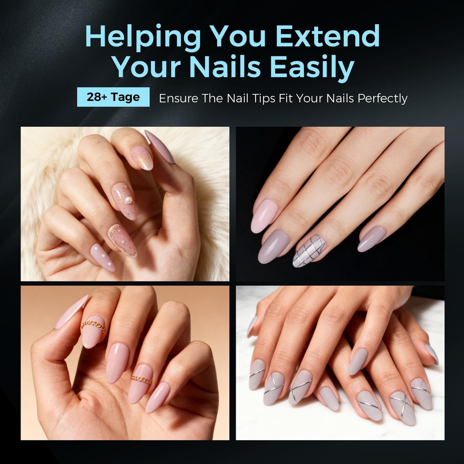 Medium Almond Nail Tips 510PCS, 15 Sizes Gel Nail Tips for Full Cover Half Ma…