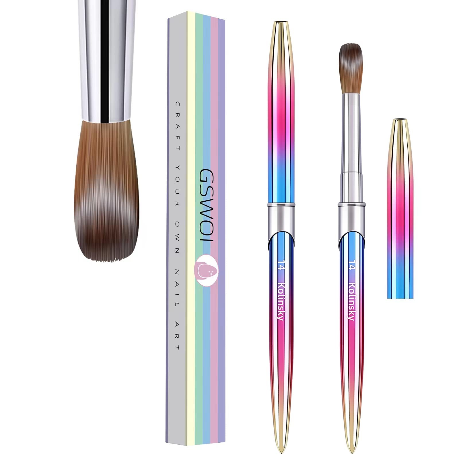 100% Kolinsky Acrylic Nail Brush,3D Pure Handmade Round Shape (Size 14) Nail …