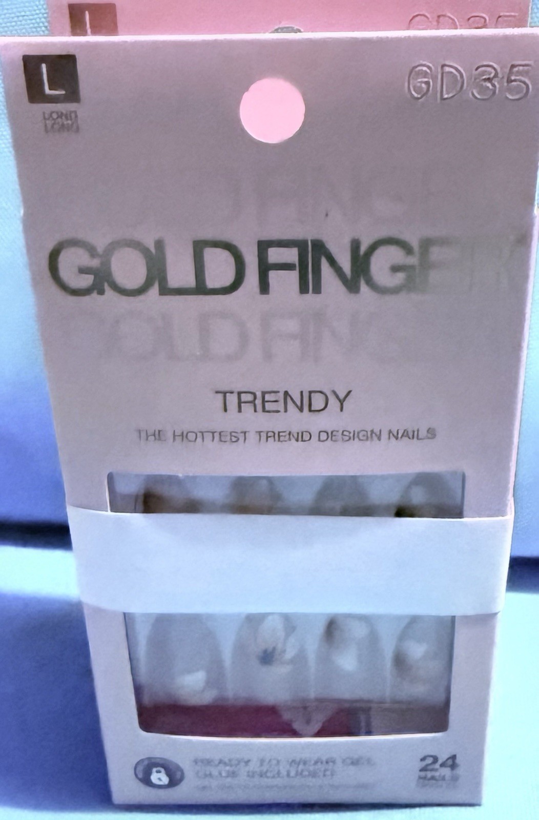 GoldFinger 2 pack Trendy False Nails Kit, Long Almond Shape Design Nail, Pink