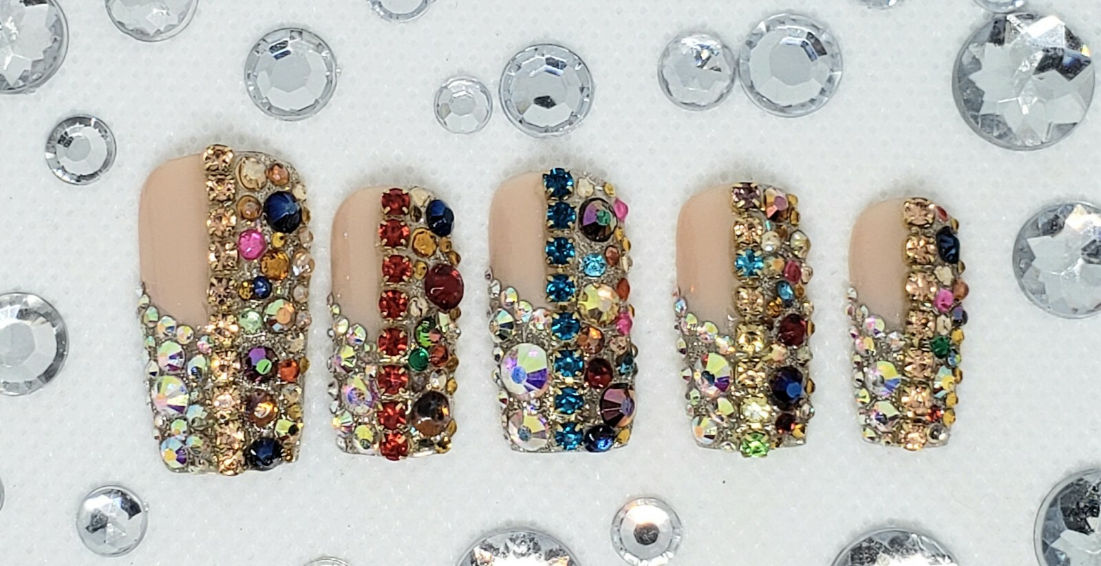 Press on nail💎Modern Bling Cleopatra💎Half French Square medium length