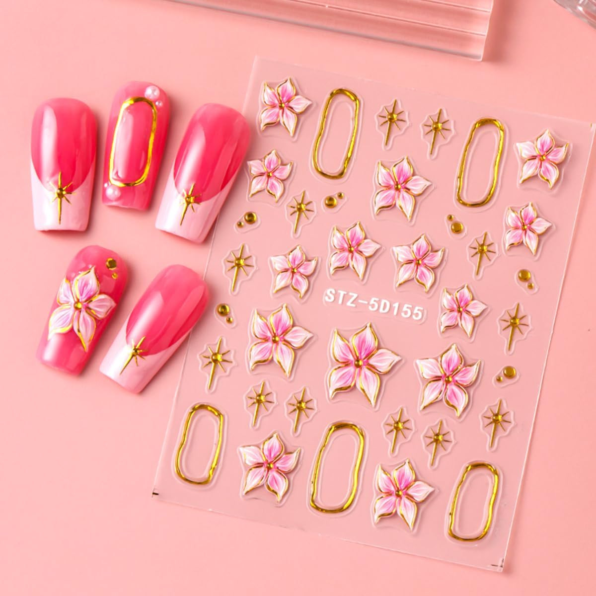 Flower Nail Art Stickers Decals,3 Sheets 5D Embossed Self Adhesive Stickers | Pi