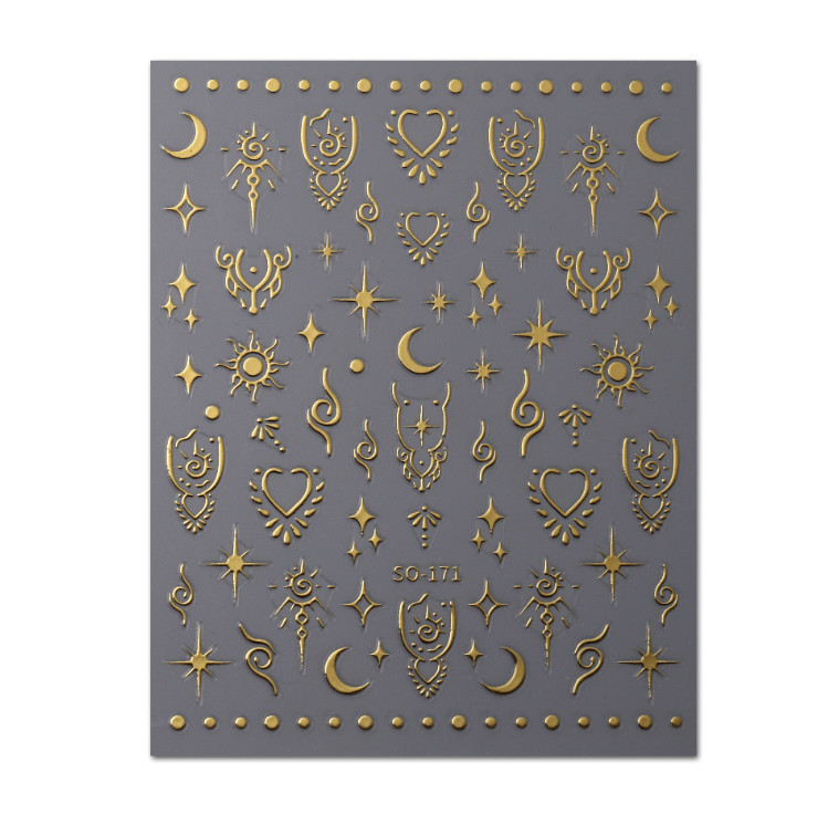 Retro Star Moon Metallic Gold Silver Laser Spiritual Baddies Nail Stickers NS39