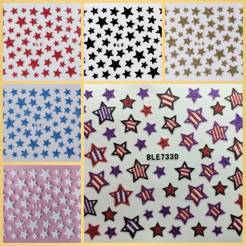 7 Colors Glitter Stars Independence Day July 4 Star Nail Decals Stickers