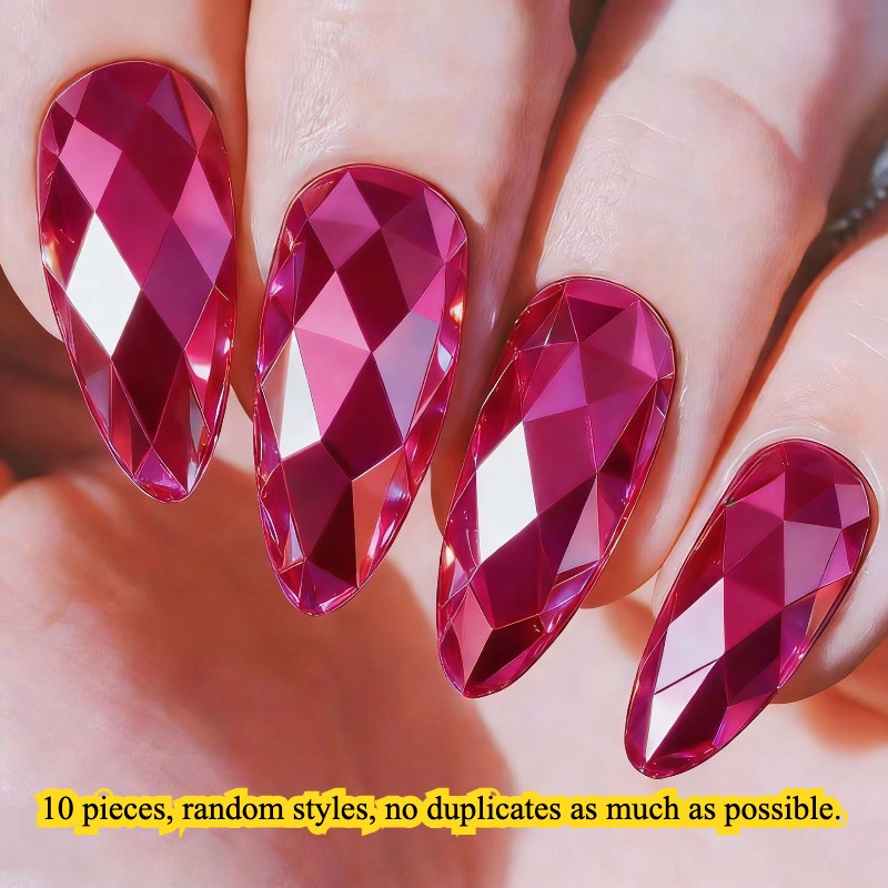 Long Round Almond Fake Nails Metallic Mirror Shimmer 3D Laser Glue on Nail Lot