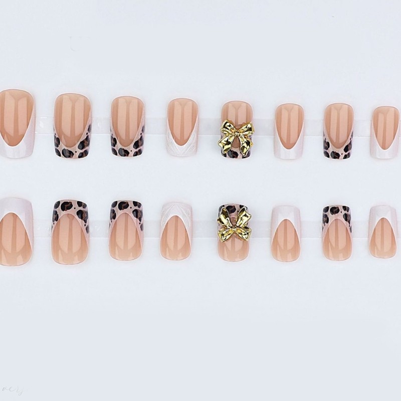 Sweet Edgy 3D Bows Leopard Print French Press On Nail ABS Material For Party