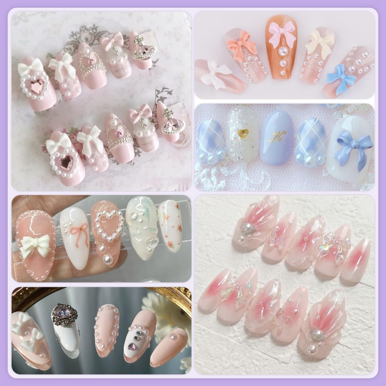 Colorful 3D Nail Bow Charms Set – 120 Pcs with Glue Gel & Pickup Tools Included