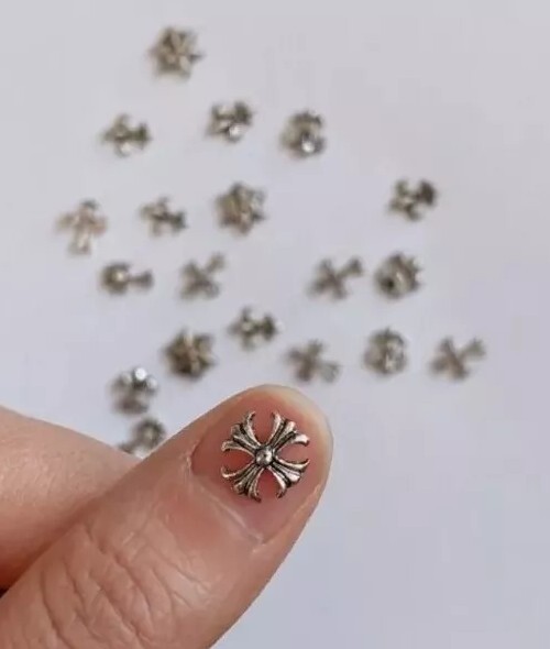 3D Cross Nail Art Charms Vintage Silver Metal Chrome Punk Gothic Crosses Stars