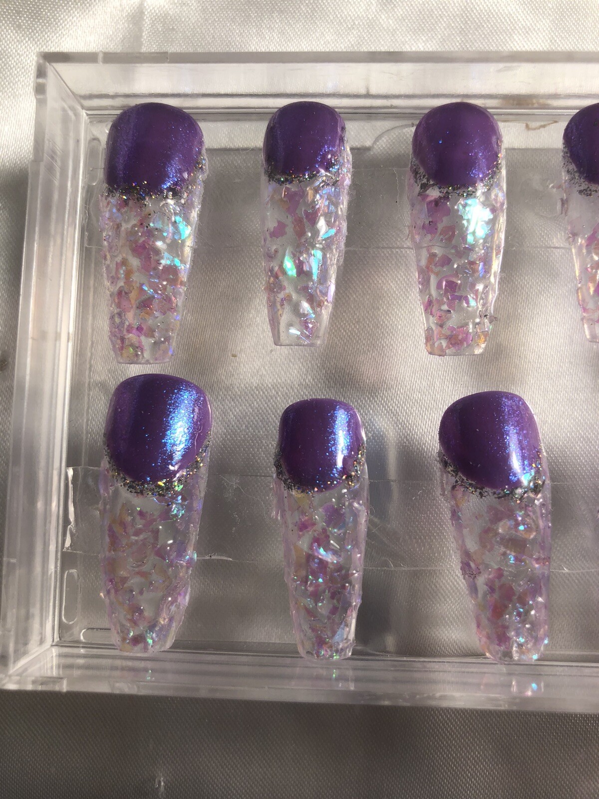 Z NAILZ! Z CLAWZ! Holographic Purple/Clear Alligator Textured Press On Nails