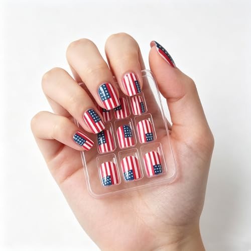 American Flag 5 Acrylic False Nails for Independence Day – 4th of July