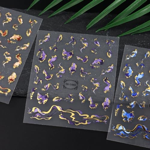 6 Sheets Bronzing Marble Nail Art Stickers 3D Self-Adhesive Blue Purple Style8