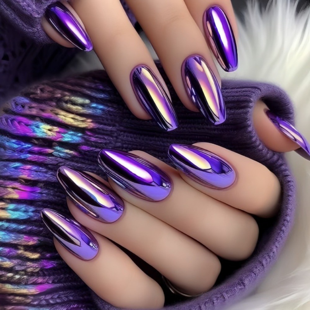 24pcs Long Almond Dopamine Press-On Nails, Multi-Color Glossy Trendy Minimalist