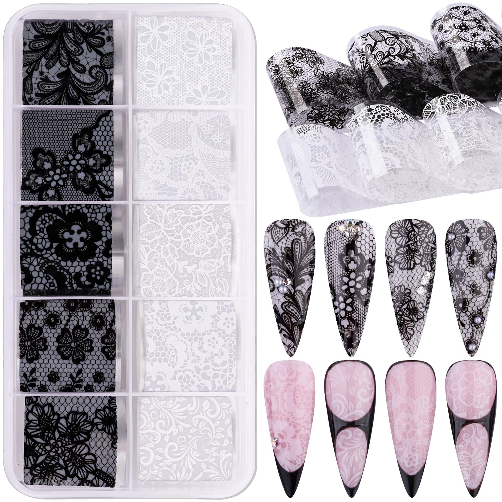 Umillars Black White Lace Nail Foils 2.5cm