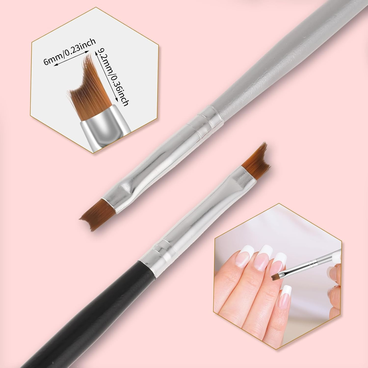 French Tip Nail Brushes Set, Oblique Head Nail Brushes Moon Shape French Brush O