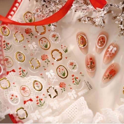 5D Embossed Flower Nail Art Stickers Tulip Glue Irregular Geometric Style-3
