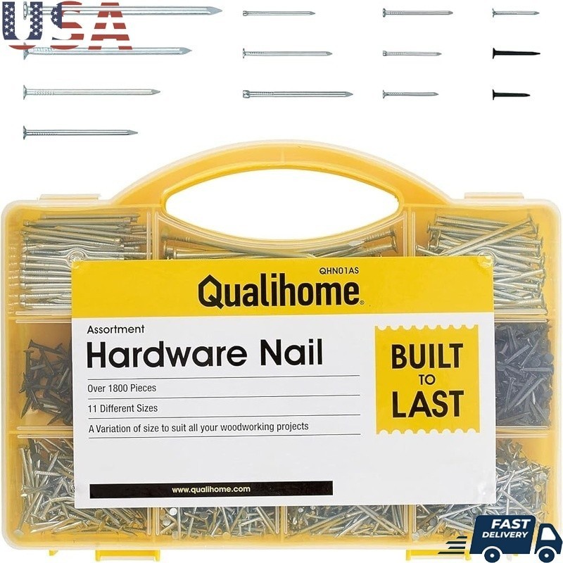 Multi-Purpose Nail Assortment Kit 1800 Quality Nails DIY Woodworking Projects US
