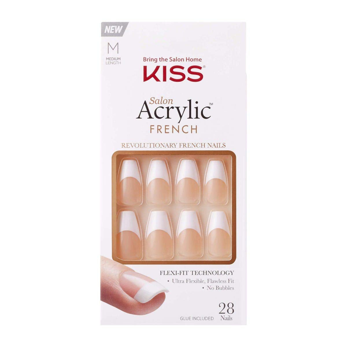 Salon Acrylic French Nail Set – Medium Square “Je T’Aime” Design