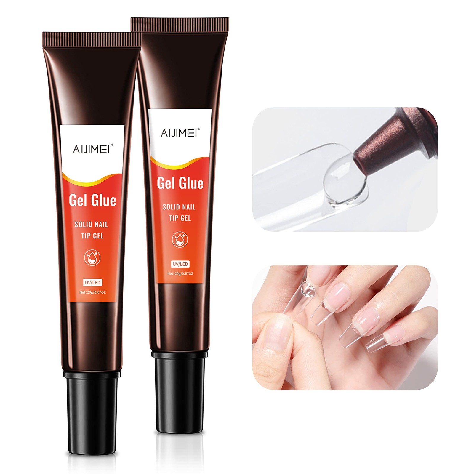 Nail Gel Glue 20ml 2PCS for UV Acrylic Tips – Solid Adhesive for Fake Nails -…