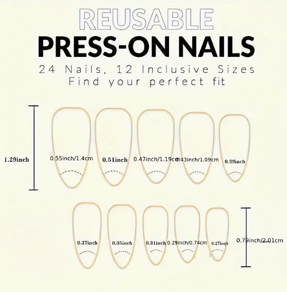 24 Pcs Press-On Nail Long Almond Dark Blue w/Lightning Bolts Glossy