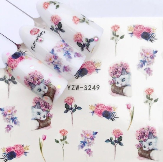 Nail Art Water Decals Spring Cute Kitty Cats Cat Flowers Roses Cats (Group 1)