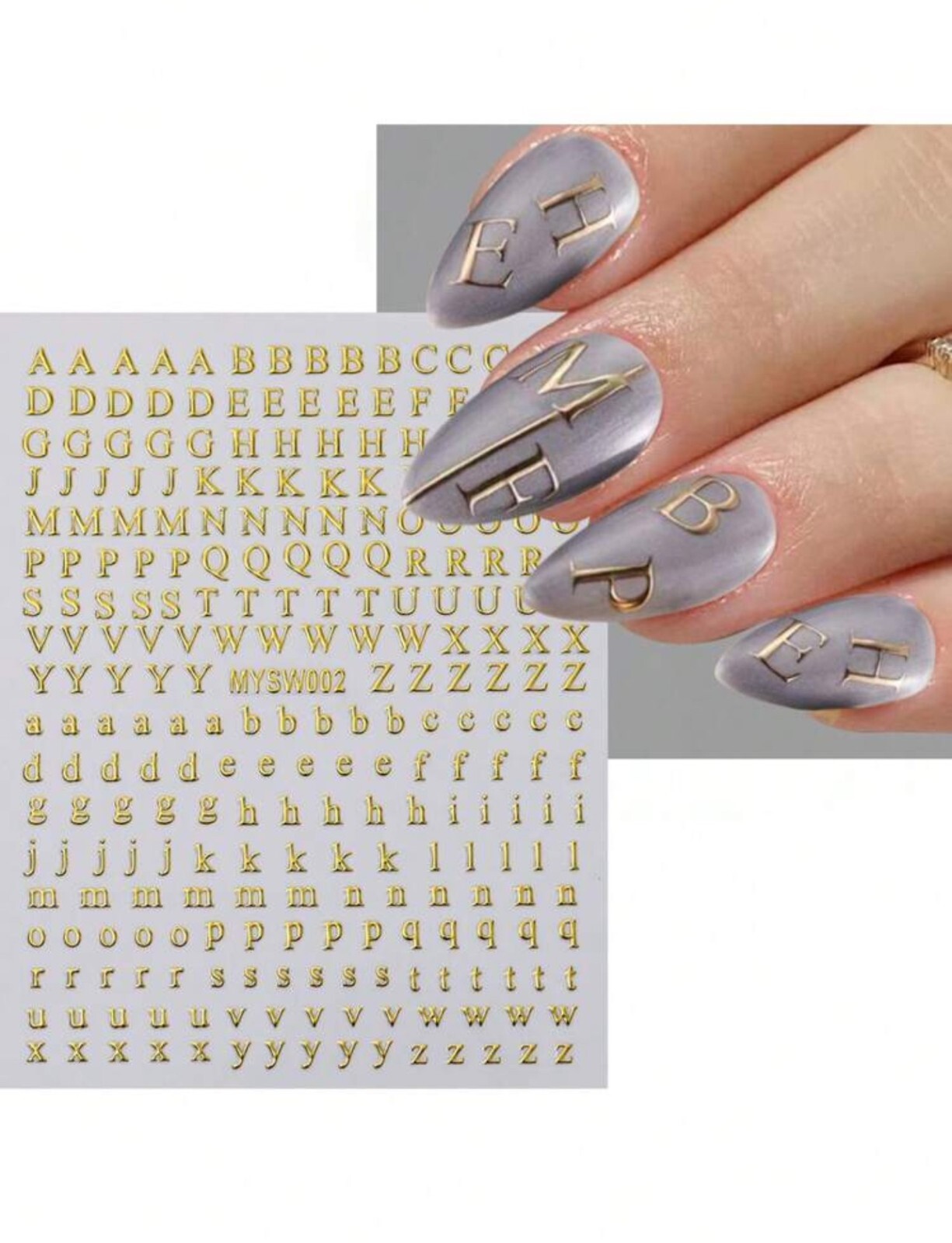 Nail Art Stickers Decals English Alphabet Letters Gold Silver Black White Letter