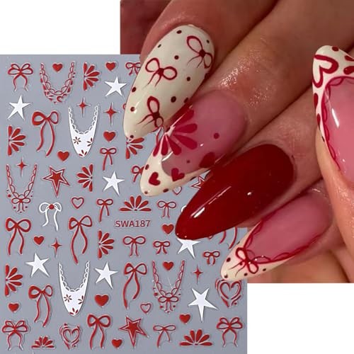 6 Sheets Valentines Day Nail Art Stickers French Tip Nail Stickers Heart-14