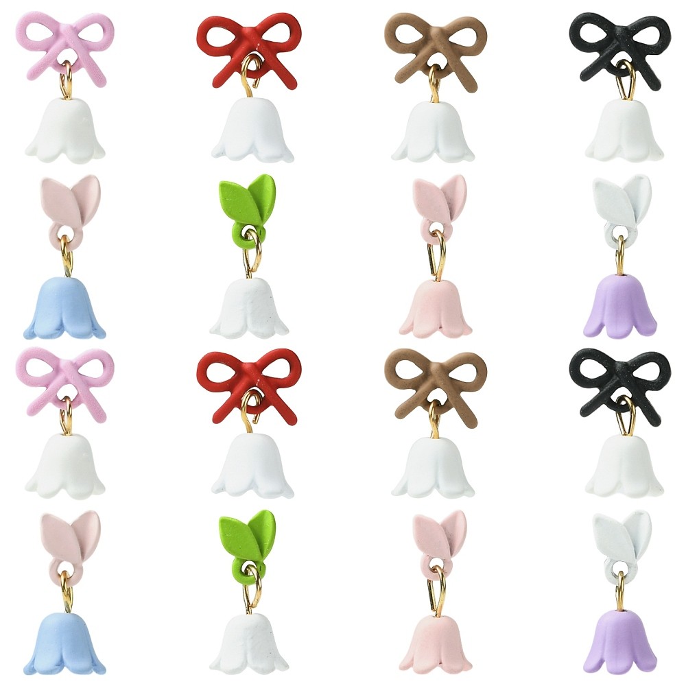 24pcs Lily of the Valley 8 Colors Flower Alloy Cabochons for Phone Case Nail Art
