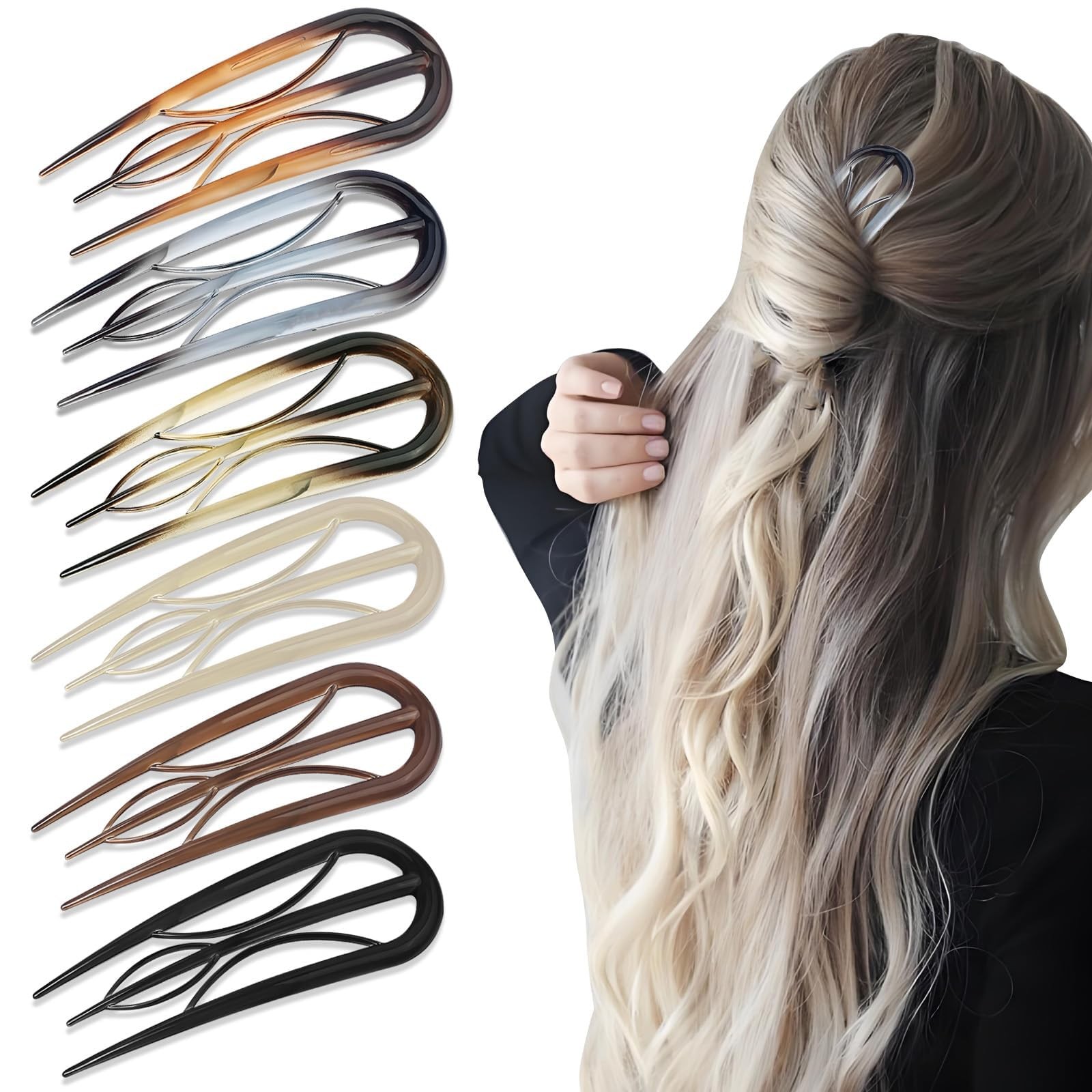 6Pcs French Hair Clips, U Shaped Pin 1 Count (Pack of 6),
