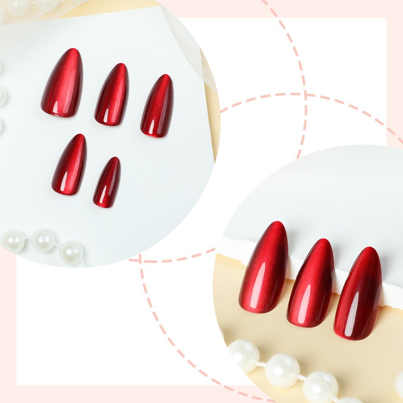 Square Glossy Red Glitter Press On Nails | Shiny Red Elegant False Nails