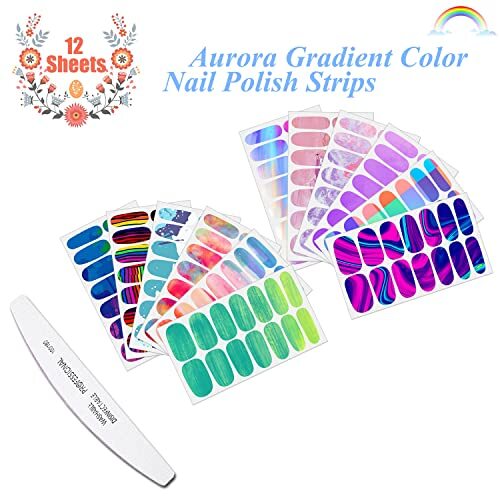 12 Sheets Aurora Gradient Color Nail Polish Strips with Nail File 12 Sheets-01