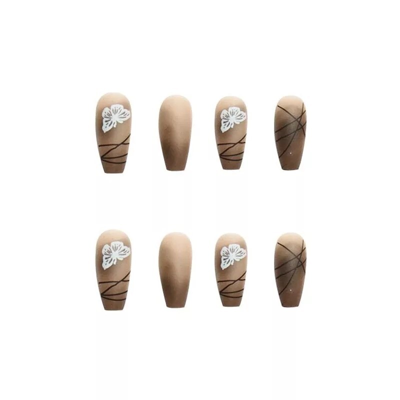 24 frosted Clear Brown black Press on nails kit glue on drawing edgy goth coffin