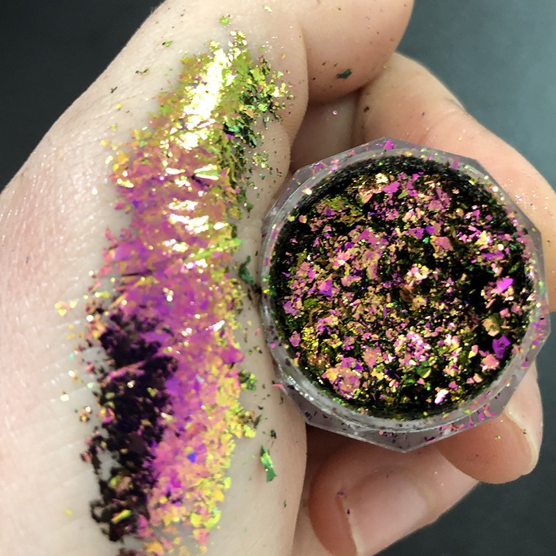 1 Jar AURORA Chrome Nail Art Flakes Multi Chrome Chameleon Peacock Galaxy Chrome