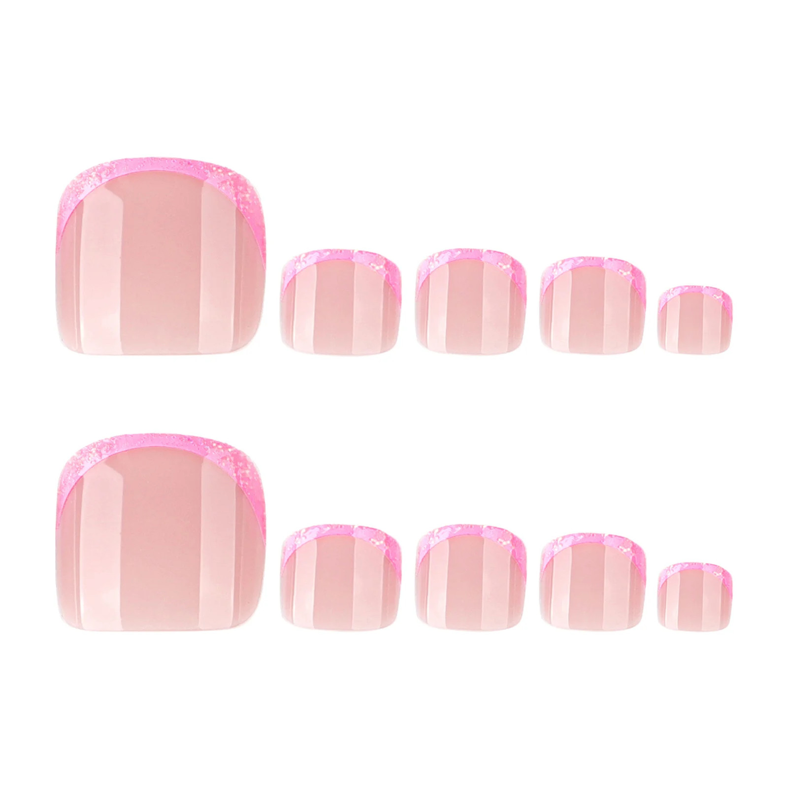 24Pcs Pink French Tip Press On Toenails Shiny Sequins Summer Fake Nails