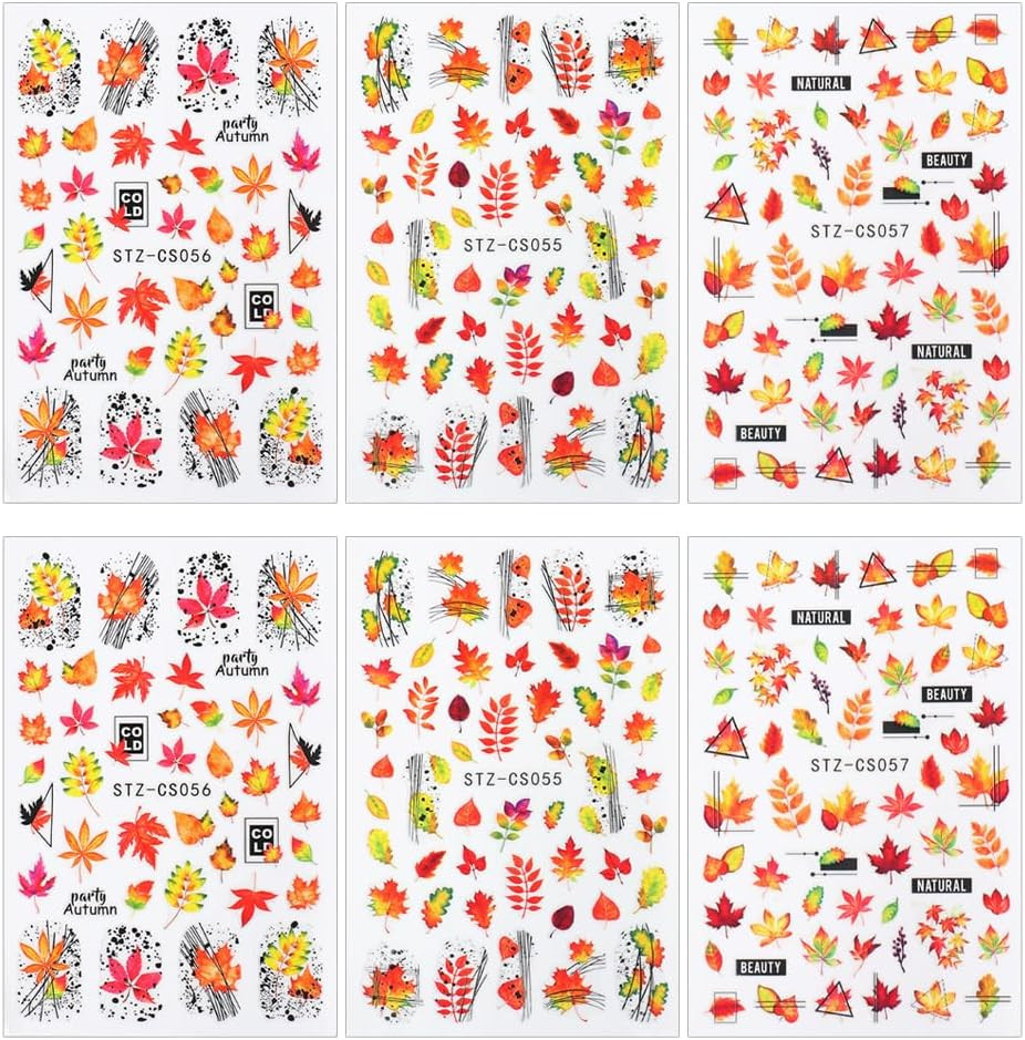 Maple Leaf Nail Art Stickers – Fall Nail Decals, Geometric Line Designs, Autumn