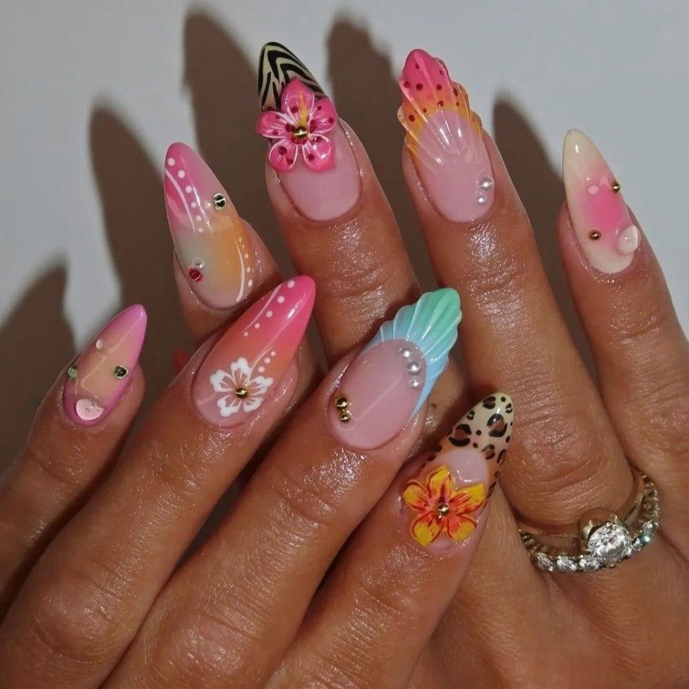 Square Shape Spring Bloom High-Quality Nail Art, 24pcs, Detachable