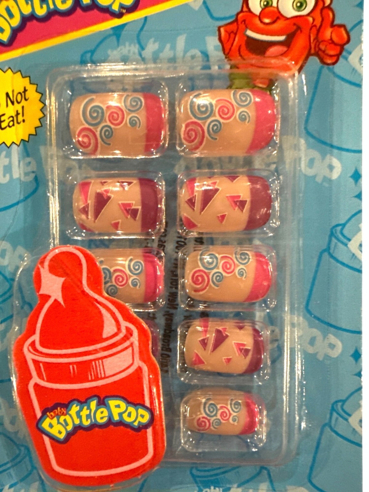BOTTLE POP 10 Press-On Nails Peach+Pink+Lavender+Green SWIRLS+TRIANGLES Girls