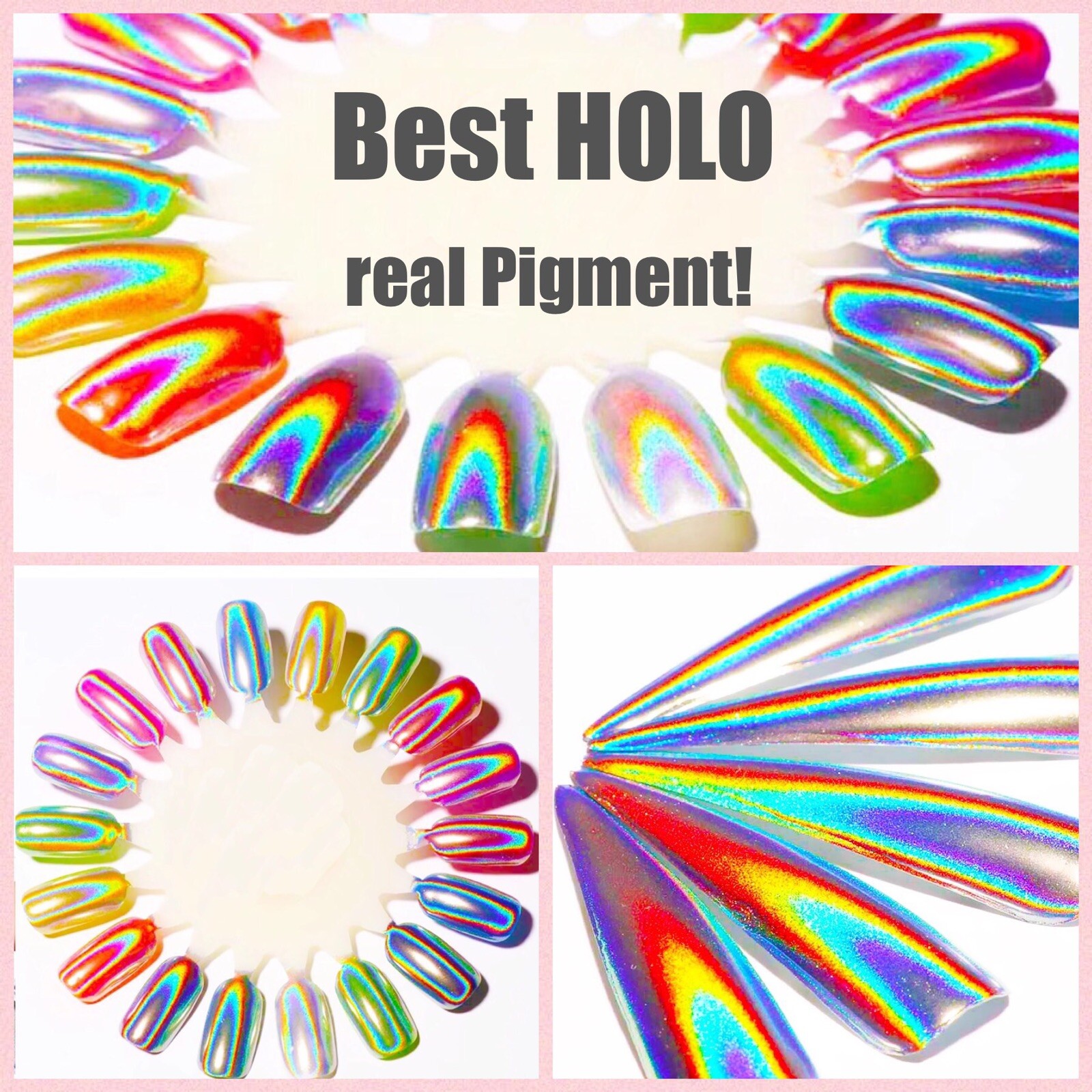 Nail Chrome Powder Rainbow Holographic KIT 15um Super Fine + Silicone Brush DIY