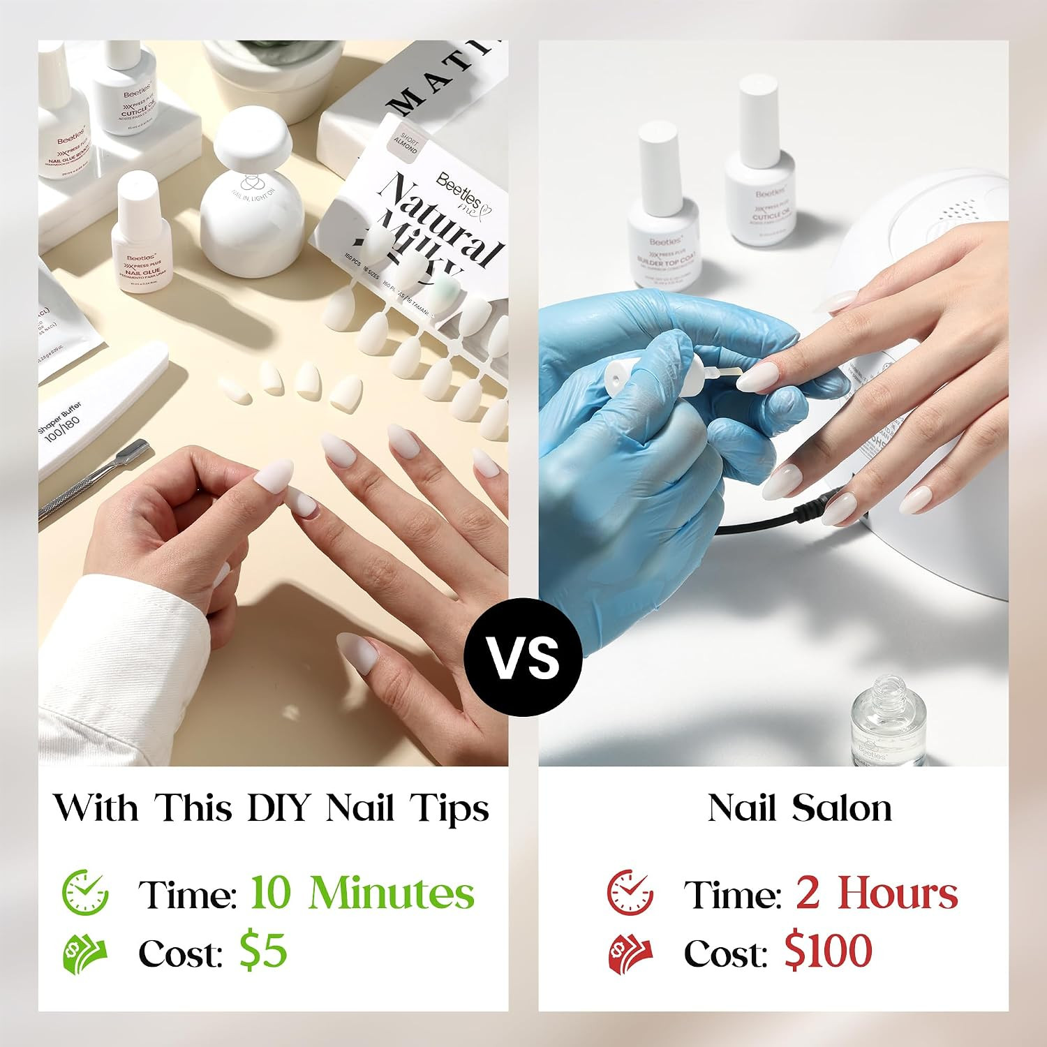 Beetles French Tip Press on Nails 150Pcs Short Square Soft Nail Gel Tips | Gel P