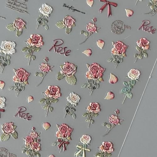 5D Embossed Rose Flower Nail Art Stickers for Valentine’s Day – retro rose
