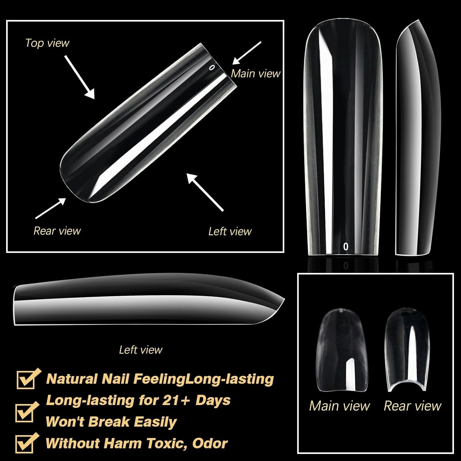 250 Pack XXLong Square Soft Gel Nail Tips – Glossy Finish for Perfect Nails
