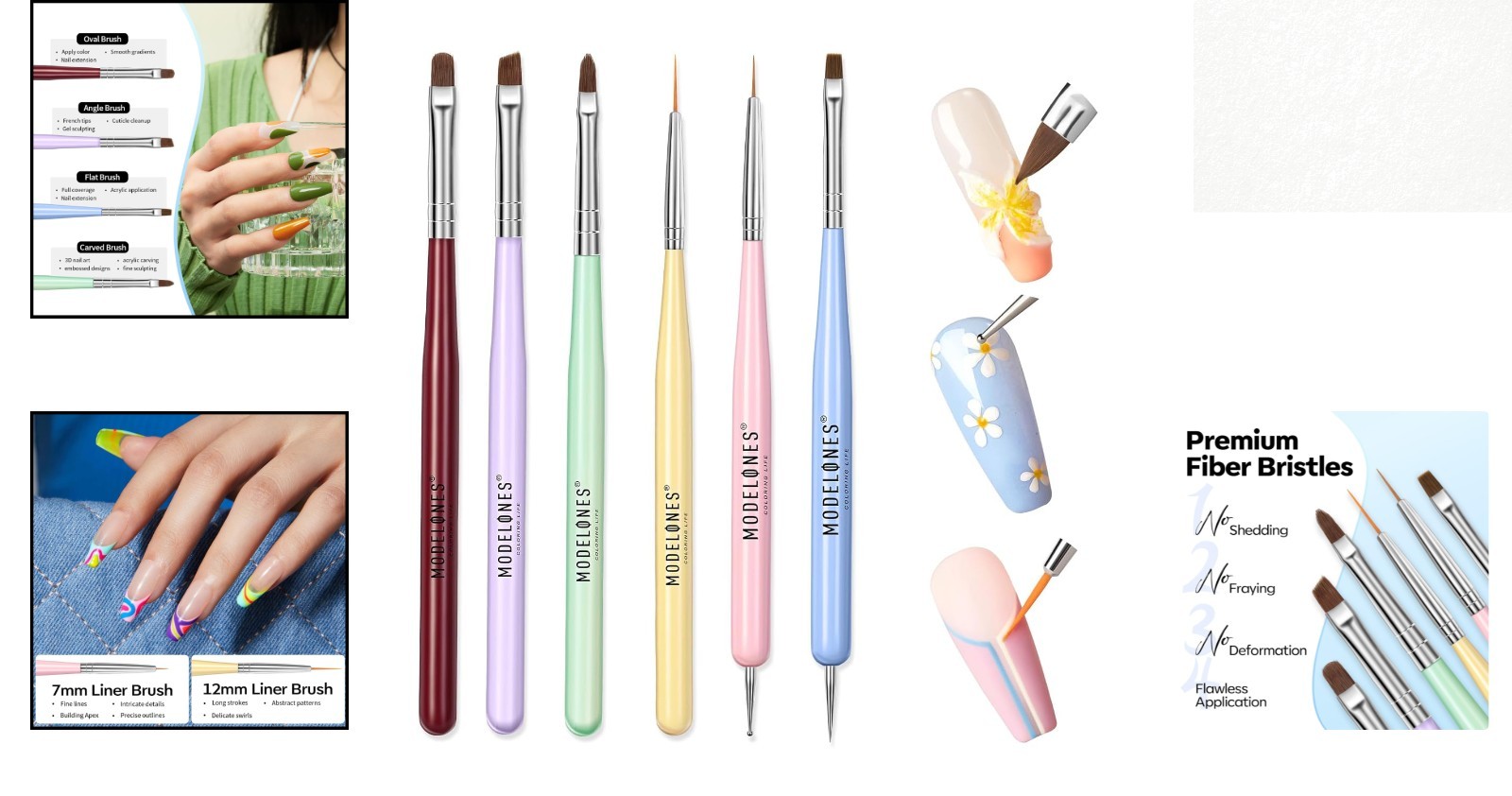 6-Piece Nail Art Brush Set for Gel Polish & 3D Design Enthusiasts