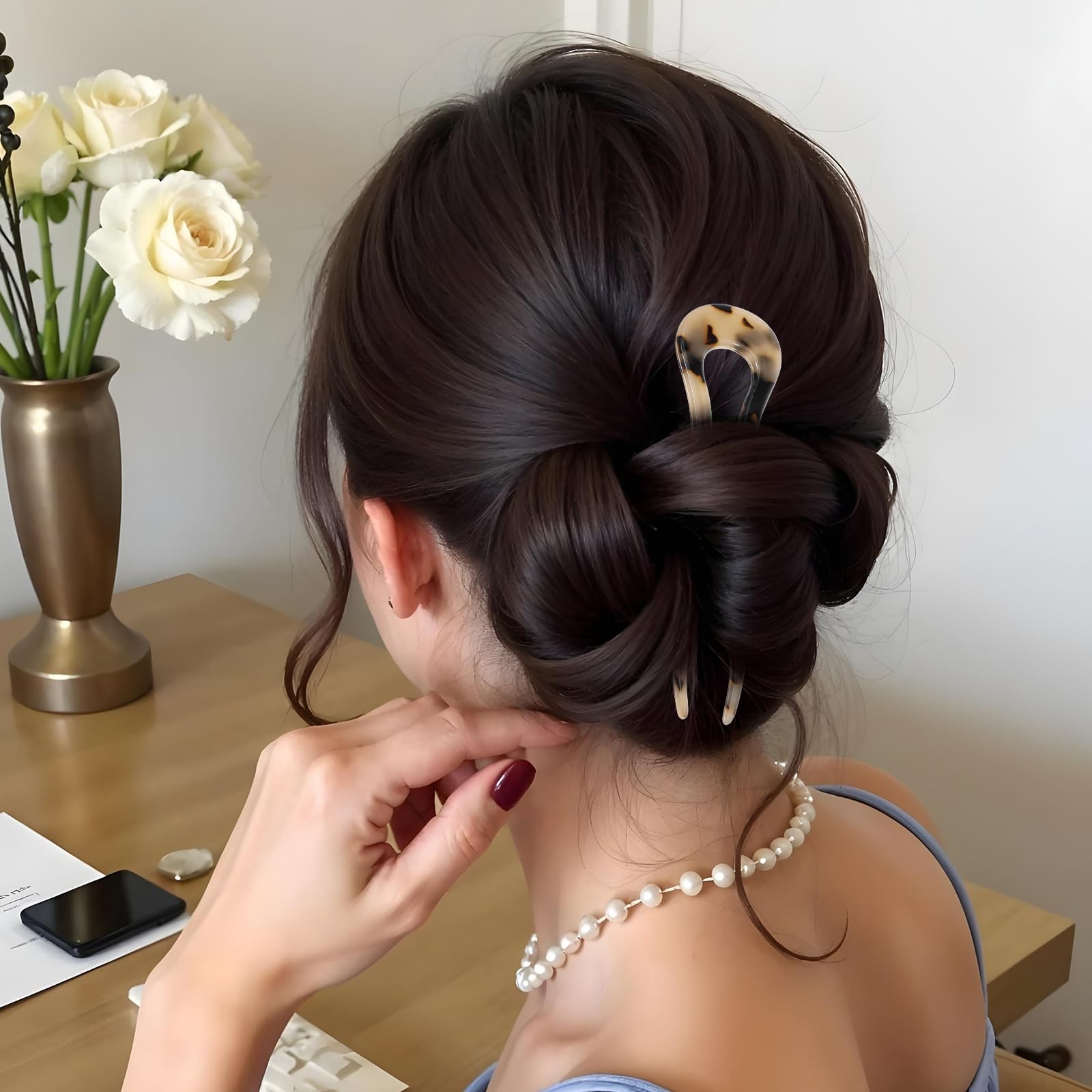 6 Pcs French Hair Pin Tortoise 4.52× 1.22 Inch, yellow, beige, tortoise shell