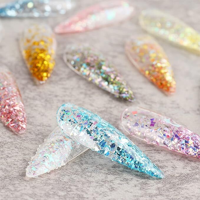 12 Grids Glitter Nail Art Colourful Scattered 3D Decoration Bling Studs Craft UK