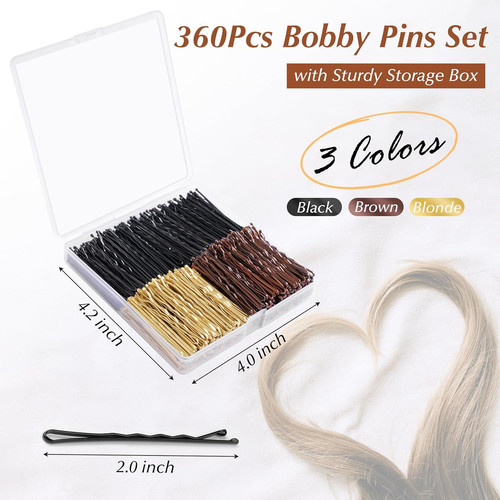 Bobby Pins 360 Pcs Brown Blonde Black Hair, 1 Count (Pack of 360), Gold/Brown