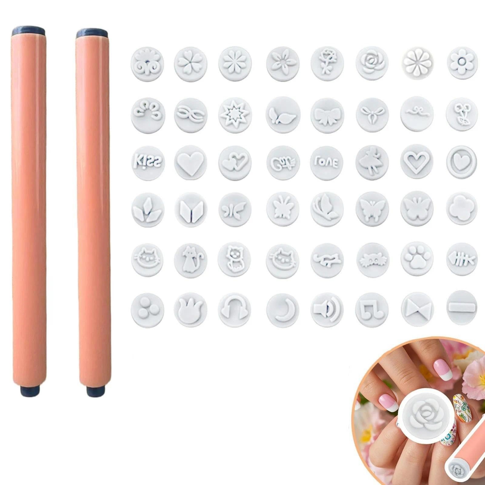 48 Pcs Nail Art Stamp Set – 2 Ergonomic Handles, 48 Floral & Animal Patterns, Po