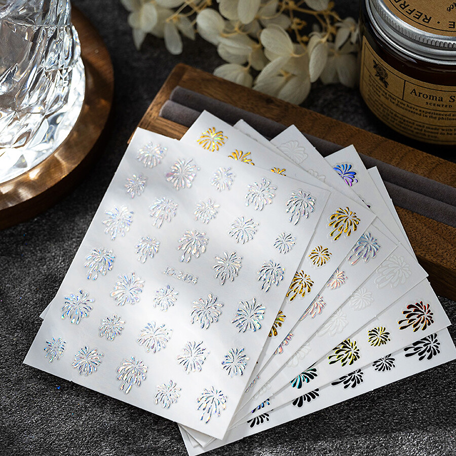 Dazzling Nail Art Stickers, Trendy Cat Eye Fireworks Decals, Glitter Flake Set